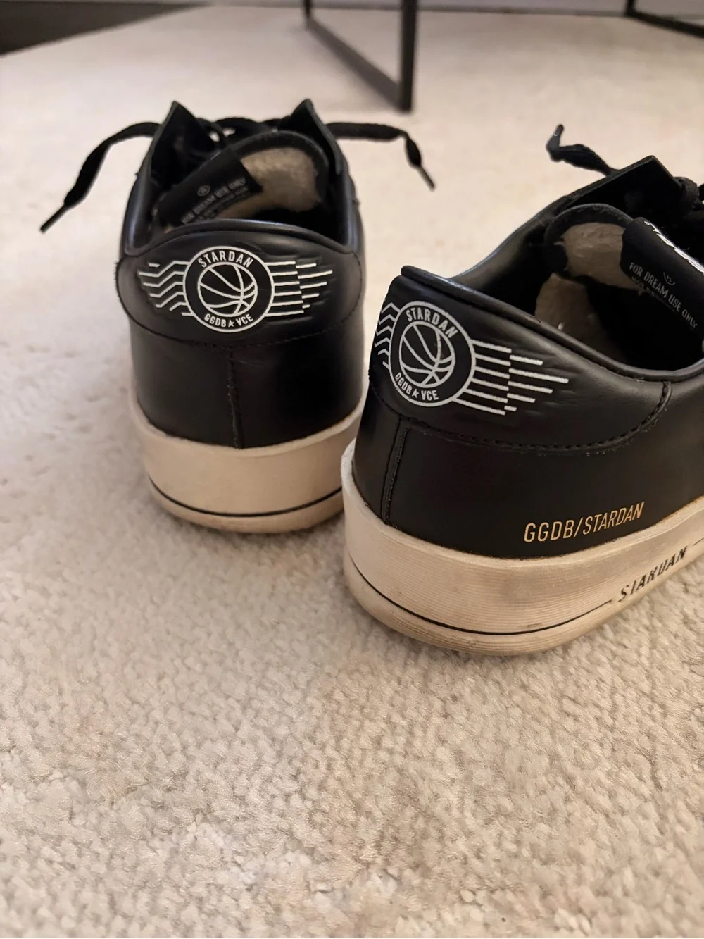 Golden Goose Men’s Black Leather Low-Top Sneakers with Off-White Sole